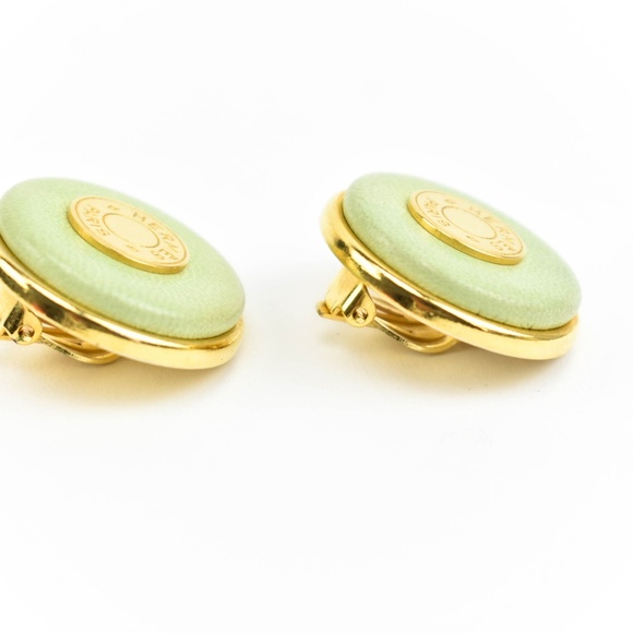 HERMES: Gold Metal "Hermes Paris" Logo Earrings MM - Picture 4 of 8